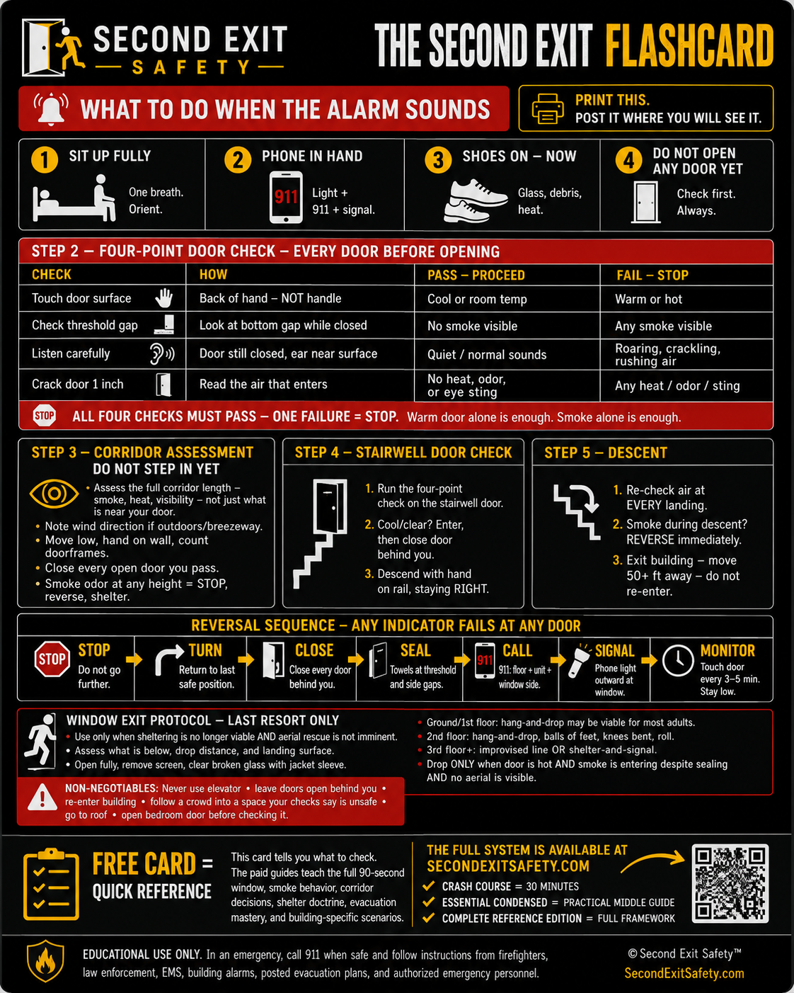 Free Second Exit Flashcard — 5-Minute Apartment Fire Decision Card